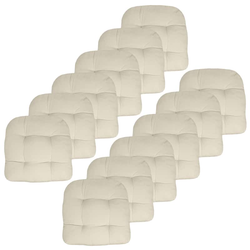 Sweet Home Collection Patio Cushions Outdoor Chair Pads Thick Fiber Fill Tufted 19" x 19" - Set of 12 - Cream