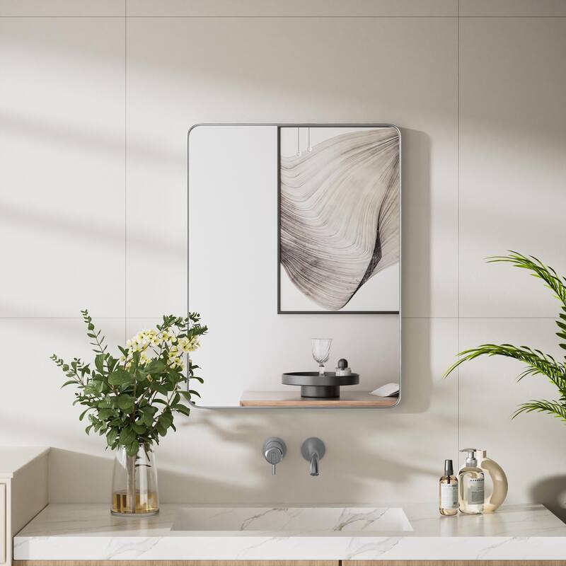 Rectangle Bathroom Vanity Mirror with Metal Frame(Vertical/Horizontal) - 16W*24H Inches - Silver