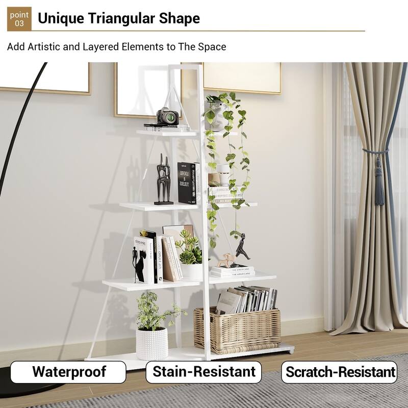 4-Tier A-Frame Ladder Bookshelf, Brown Stylish Ladder Bookcase