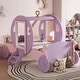 preview thumbnail 1 of 7, Twin Size Princess Carriage Bed with Crown, Wheels & Stair, Wooden Platform Car Bed Frame for Girls, No Box Spring Needed Purple+Pink - Full