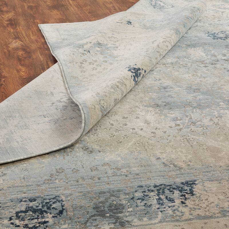 Porch & Den Hofer Distressed Blue and Beige Abstract Geometric Area Rug