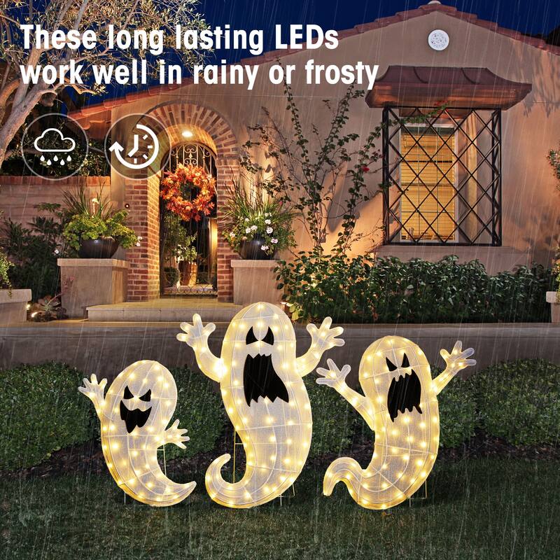 Glitzhome 3ft Lighted Halloween Ghosts Family Outdoor Décor with Warm white LEDs