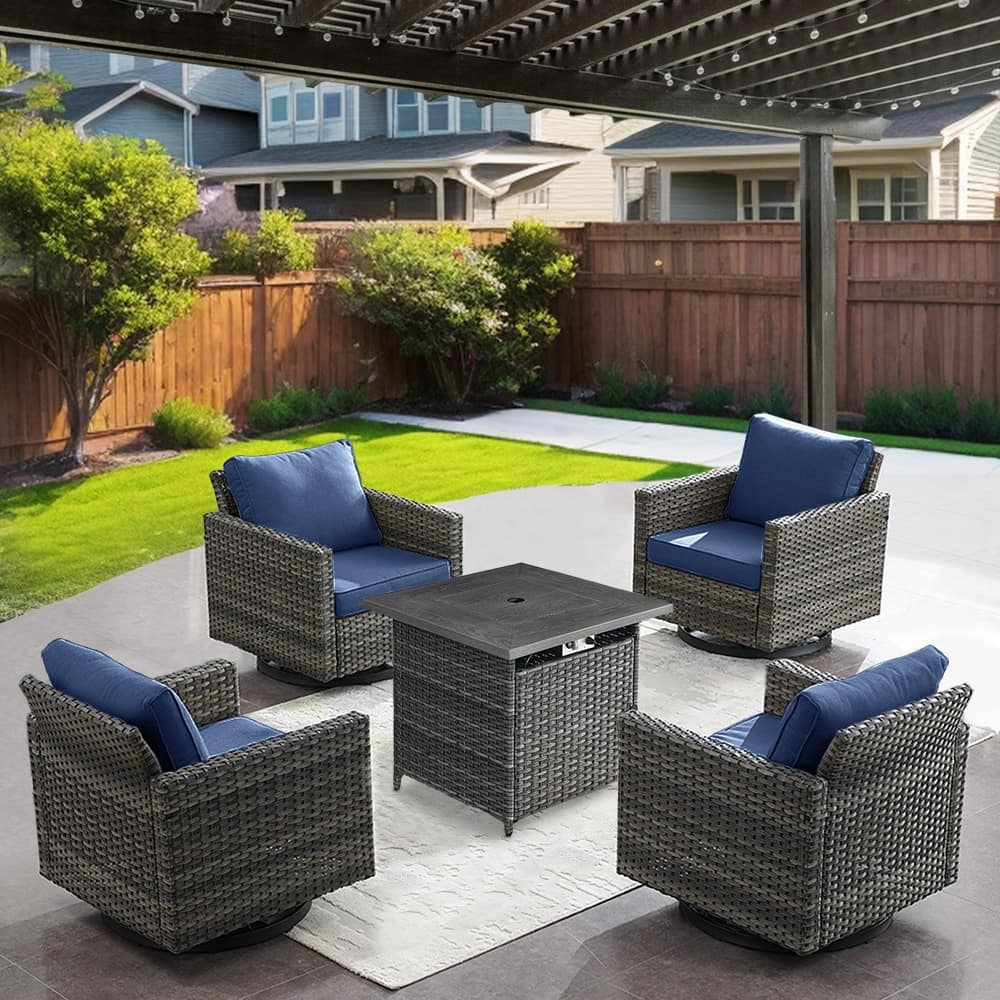Gymojoy 5PCS Outdoor Swivel Chairs with Fire Pit Table