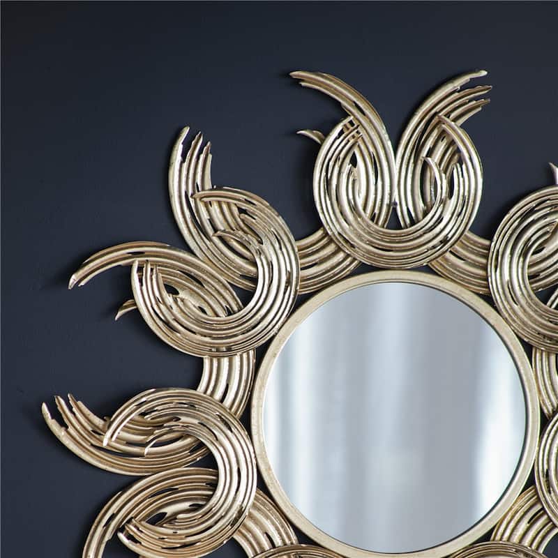 Metal Decorative Mirror with Gold Finish, Wall Decor Sun Mirror