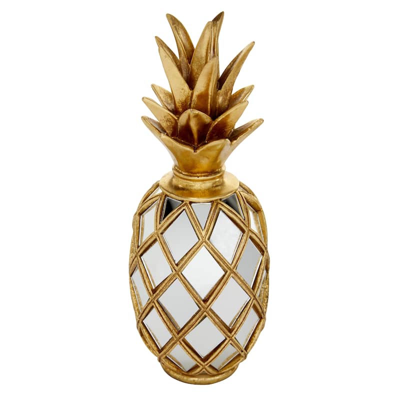 Polystone Fruit Pineapple Decorative Sculpture with Mirror Accents - Gold - Roche River Decor