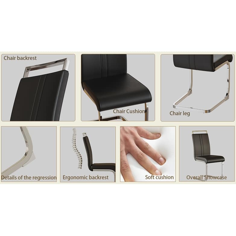 Modern Style Faux Leather High Back Dining Chairs Set of 4 with Metal Legs for Dining Room