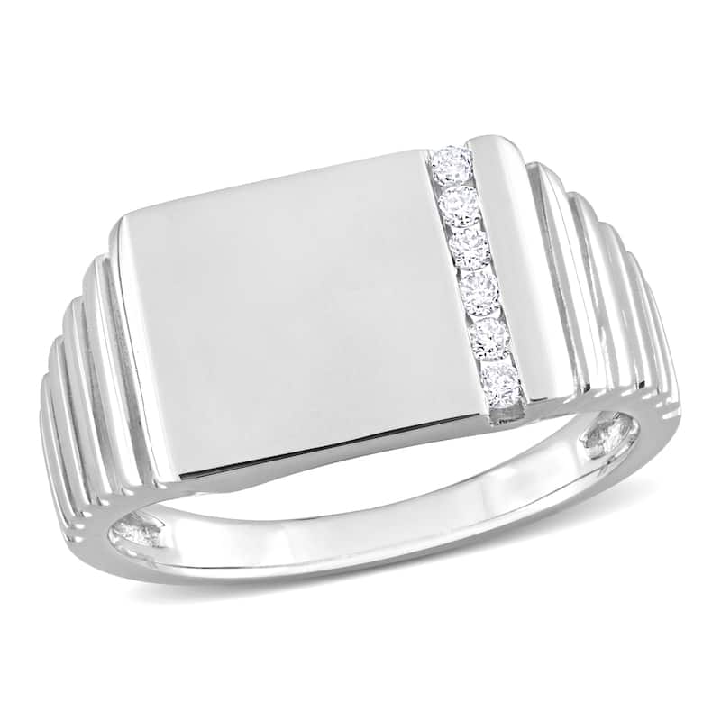 Miadora 1/10 CT TW Diamond Mens Signet Ring in 10k White Gold