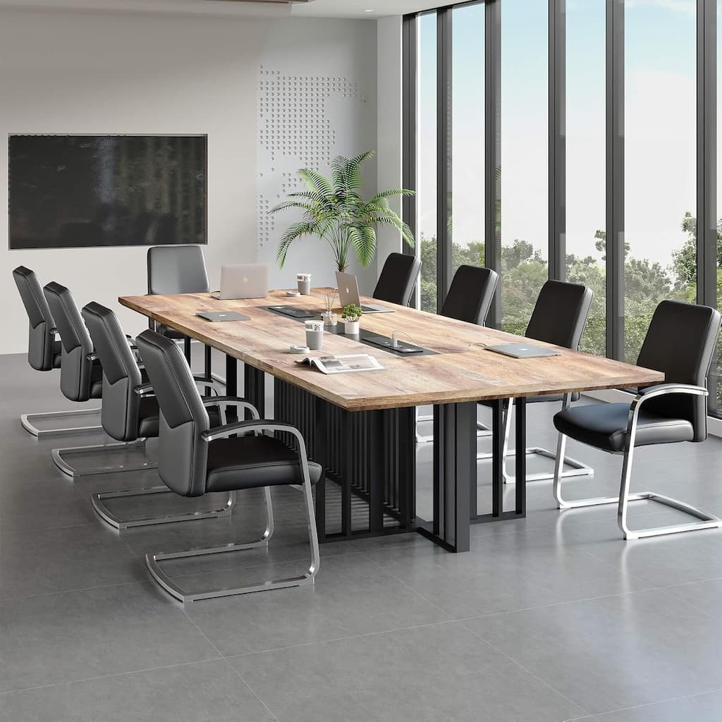 WESOME Large Conference Table with Metal Grid Base Cable Management Executive Meeting Table for Office (10-20 People)