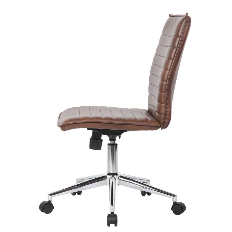 Haily Rolling Armless Commercial Grade Chair with Chrome Base, Brown Vinyl