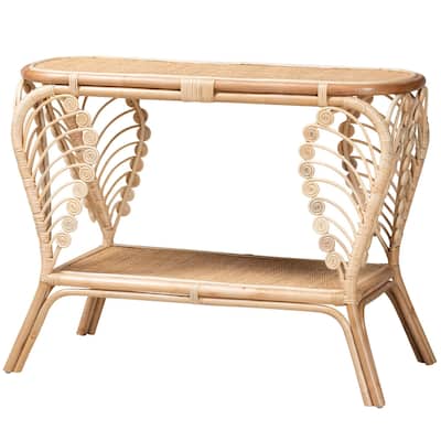 Bastet Modern Bohemian Natural Brown Rattan 2-Tier Console Table
