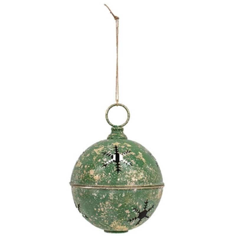 Gleaming Distressed Green Metal Snowflake Jingle Bell - 8.25" x 11.5" - 8.25" x 11.5" - Multi
