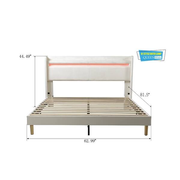 Linen Upholstered Bed Frame with Quiet Slats and Wingback Design