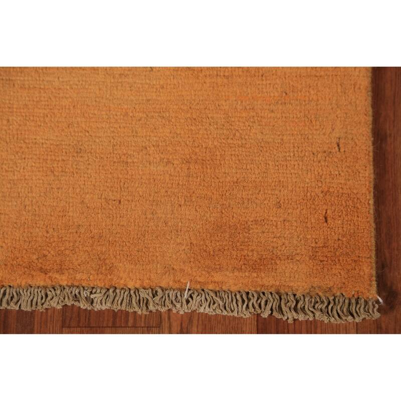 Orange Modern Gabbeh Runner Rug Handmade Solid Wool Carpet - 2'8" x 9'7"