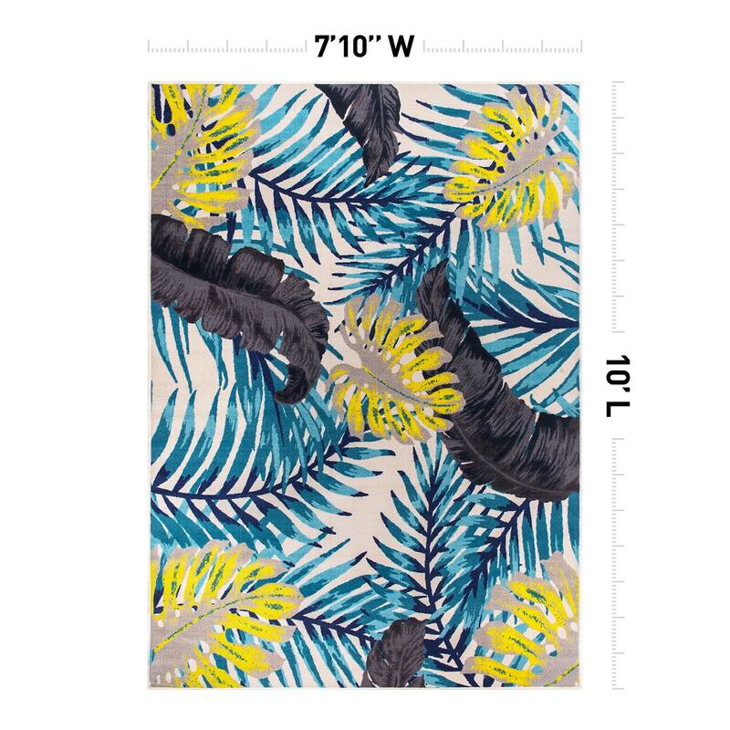 Contemporary Tropical Floral Leaves Non Slip Area Rug