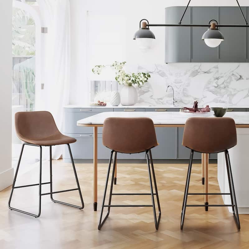 Modern Faux Leather Metal Frame Counter Height Bar Stools (Set of 3)
