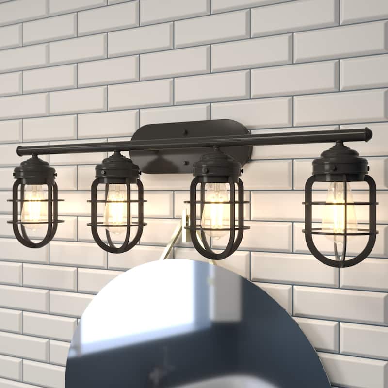 Hunter Starklake 4 Light Vanity Wall Light, Industrial, Cage, Rustic - Damp Rated! - Noble Bronze