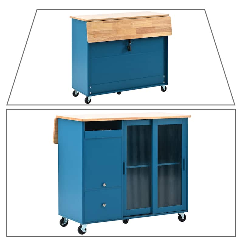 Modern Stylish Freestanding Wooden Kitchen Island Cart with LED Lights