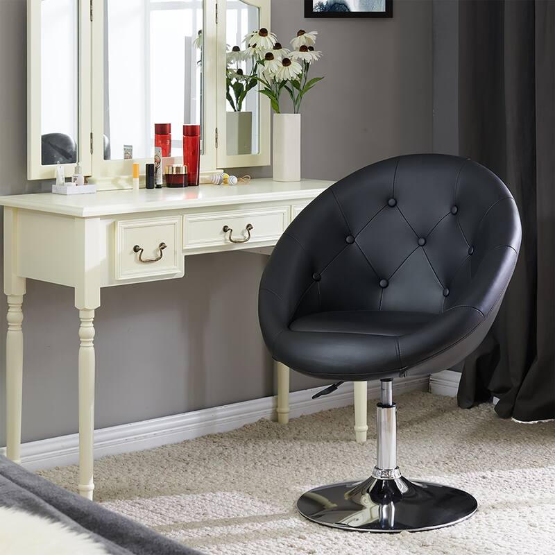 Contemporary Jumbo Size Button Tufted Swivel Vanity Accent Chair