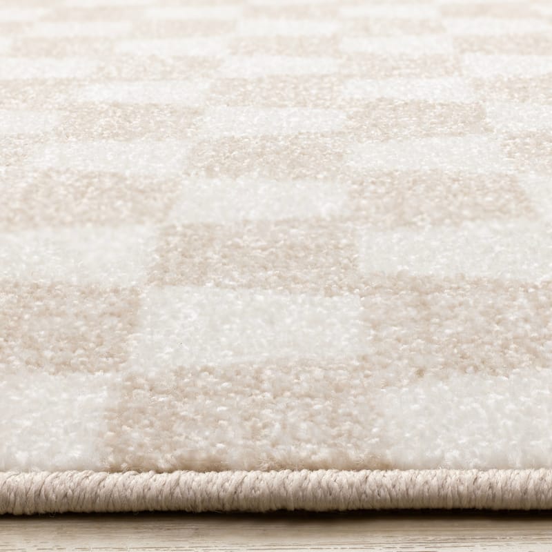 Modern Neutral Small Checkered Rug in Cream Beige