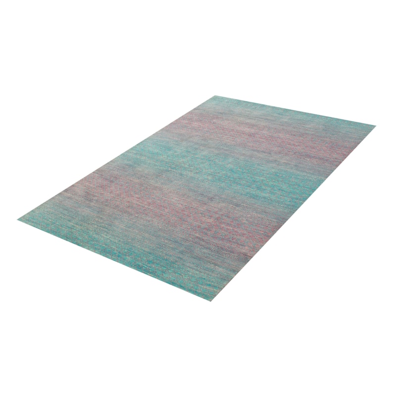 ECARPETGALLERY Hand-knotted Silk Shadow Cyan, Purple Wool Rug - 5' 10" x 8' 10"