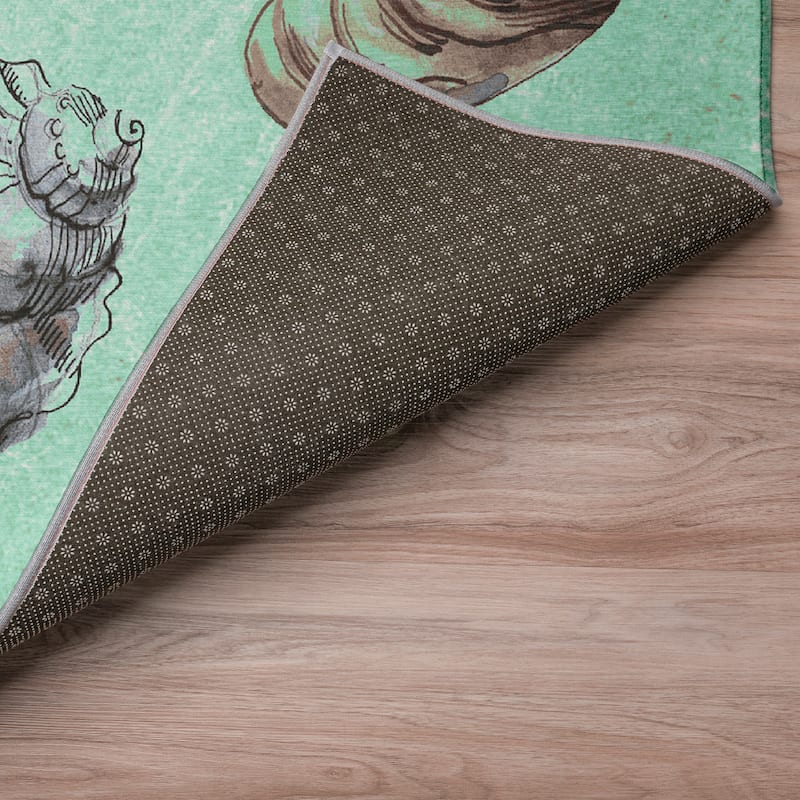 Indoor/ Outdoor Surfside Border Shells Washable Rug New