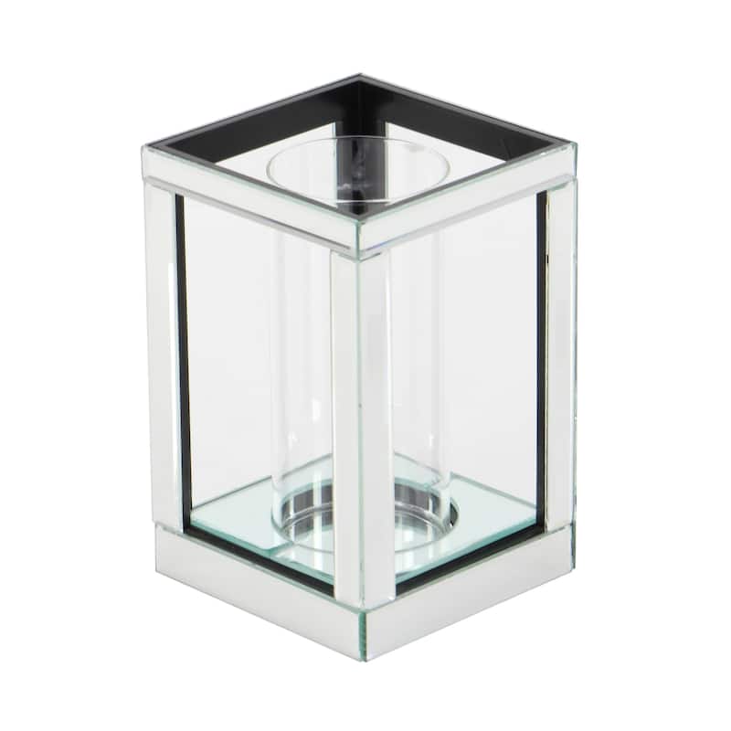 Glass Pillar Candle Holder with Floating Crystals