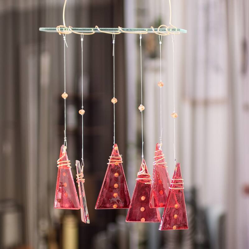 Novica Handmade Red Illusion Recycled Glass Windchime