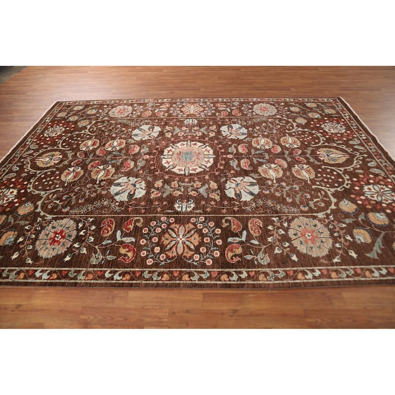 Brown Vegetable Dye Ziegler Oriental Area Rug Handmade Wool Carpet - 7'3" x 9'10"
