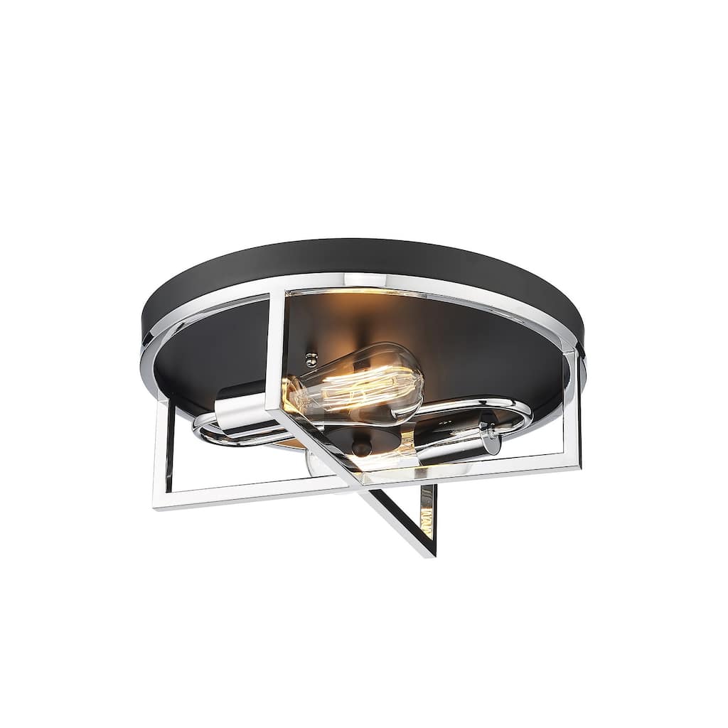 2-Light Black And Chrome Cage Flush Mount