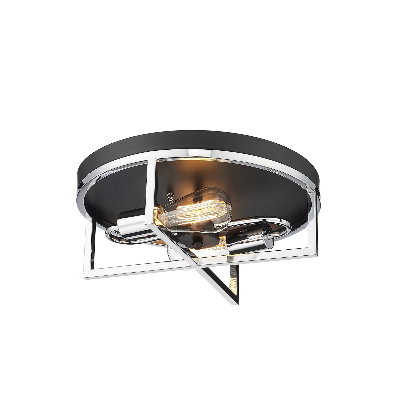 Transitional 2-Light Black And Chrome Cage Flush Mount
