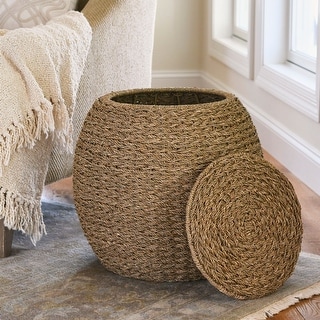 Household Essentials Handwoven Barrel Wicker Storage Basket Side Table - 17.0"L x 17.0"W x 19.0"H