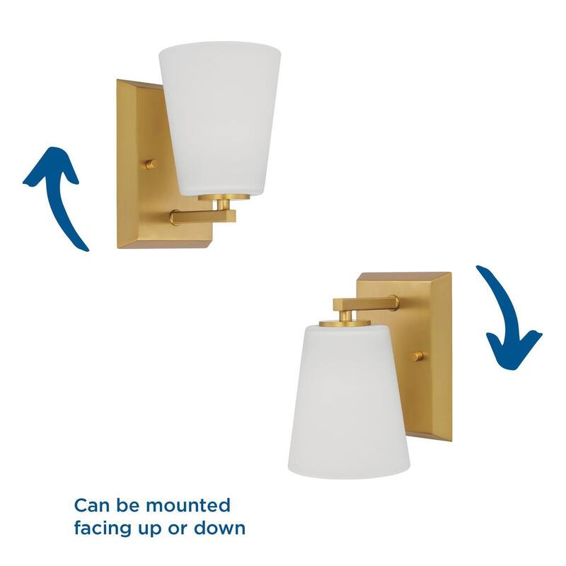 Vertex Collection One-Light Brushed Gold Etched White Glass Contemporary Bath Light - 4.75 in x 6.25 in x 7.5 in