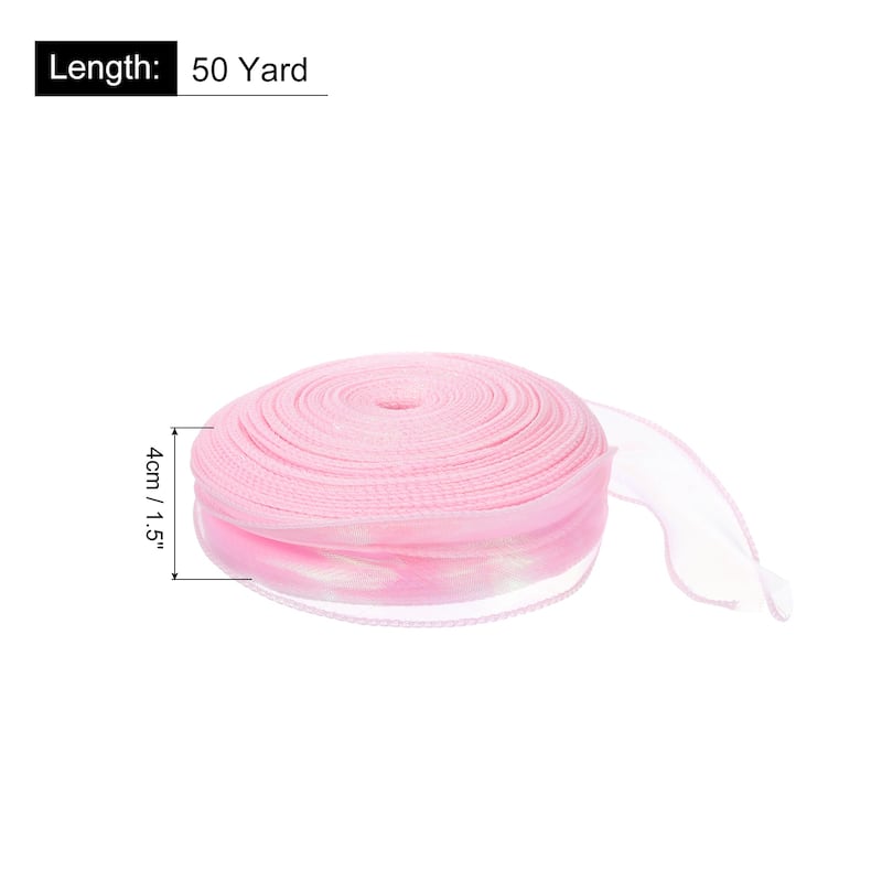 1.5 Inch 10 Yard Sheer Organza Ribbon Shimmer Chiffon Tulle Ribbons - Pink - 1 1/2" x 50 Yard