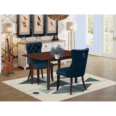 HomeStock 3-Pc Mahogany Finish Rectangular Solid Wood Top with Butterfly Leaf Dining Table Set