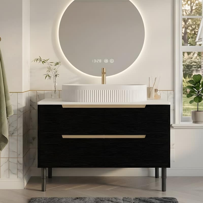 36 inch Bathroom Vanity, Freestanding or Wall Mounted with Ceramic Integrated Sink & Soft-Close Drawers