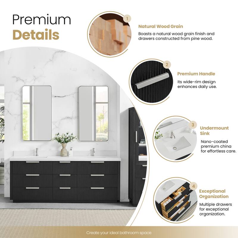 Santarem Double Vanity with Pure White Quartz Stone Top without Mirror