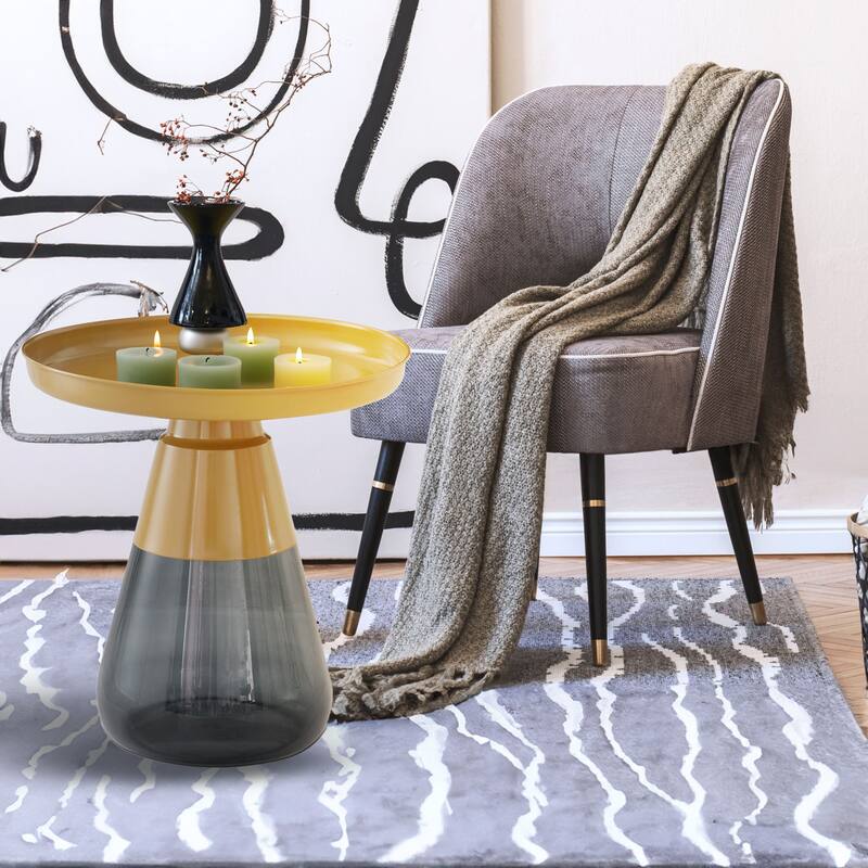 Aeryn Nesting Table, 19" Gold Tray Top With Smoky Gray Base - 19x20