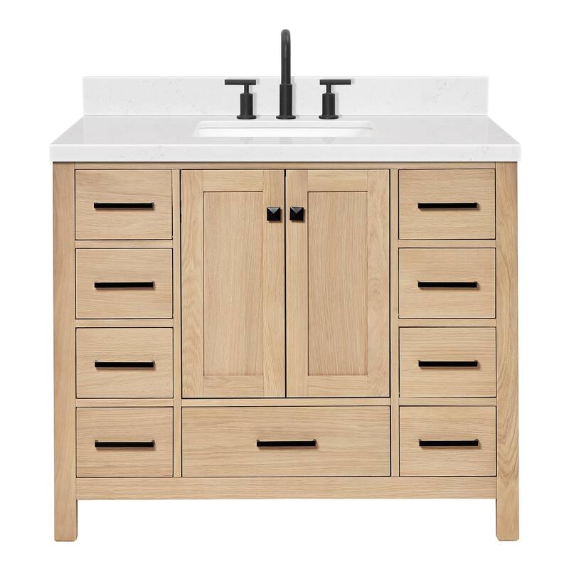 Ariel A042SCQRVO Cambridge 43" Free Standing Single Basin Vanity Set - Oak / Carrara White Quartz Top / Matte Black
