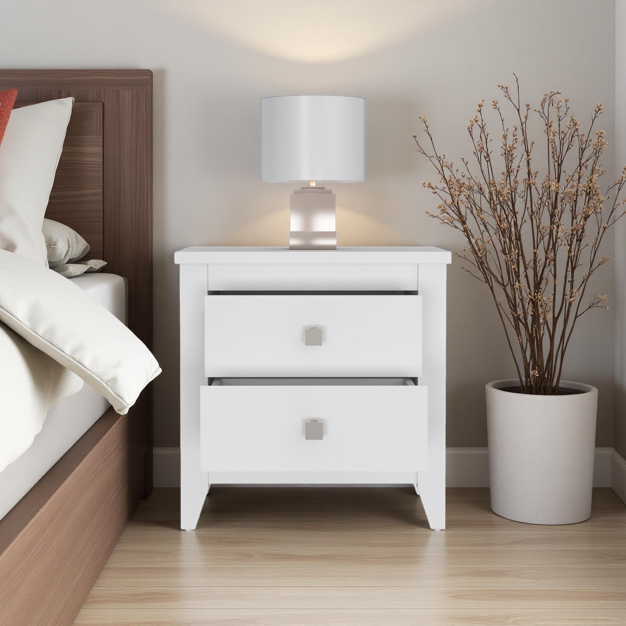 26.6"L Manufactured Wood 2-Drawer Windsor Nightstand with Modern Four-Leg Design