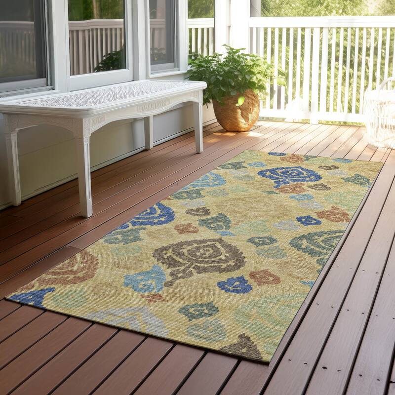 Machine Washable Indoor/ Outdoor Casual Zona Chantille Rug - Gold - 2'3" x 7'6"