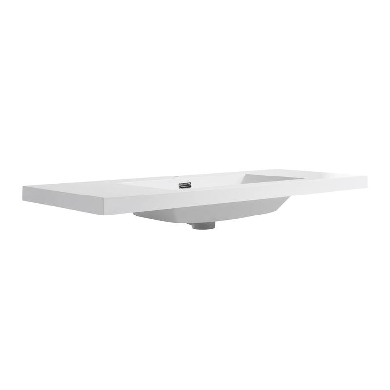 GDFStudio - Elara Gloss White Resin Bathroom Sink Top Only, Modern Rectangular Basin for Wall-Mounted Vanities