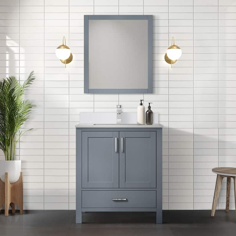 Jacques 30 in. W x 22 in. D White Bath Vanity, Cultured Marble Top, Faucet Set, and 28 in. Mirror - 30 Inch - Dark Grey