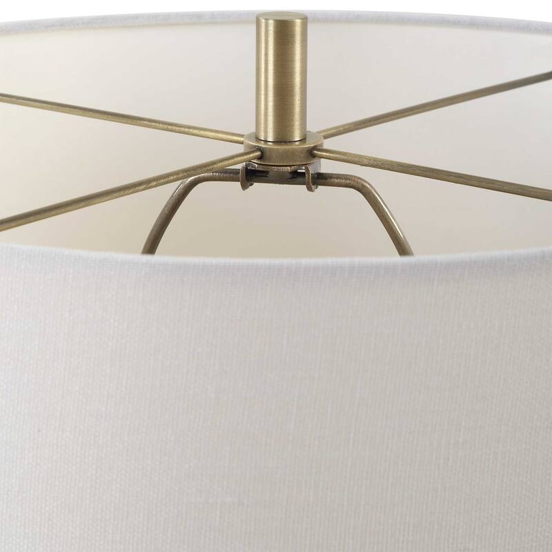 Accent Table Lamp, Cream Marble Base, Off White Linen Shade, 23 Inch
