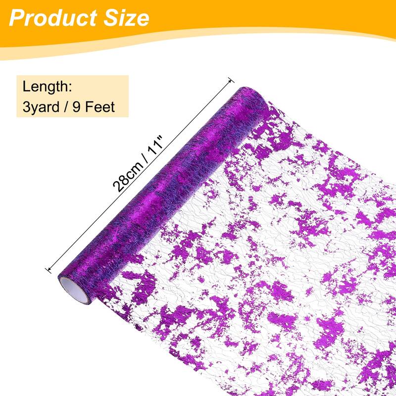 Table Runner, Sequin Gold Foil Thin Mesh Metallic Table Runner - Dark Purple - 9 Feet