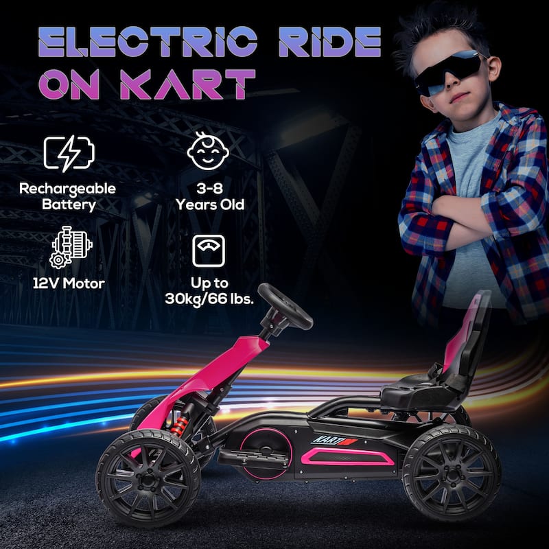 Pink Go Kart for Kids with Seat Belt and Backrest, Realistic Ride on Motor Vehicle Toy, Battery Powered Drifting Vehicle