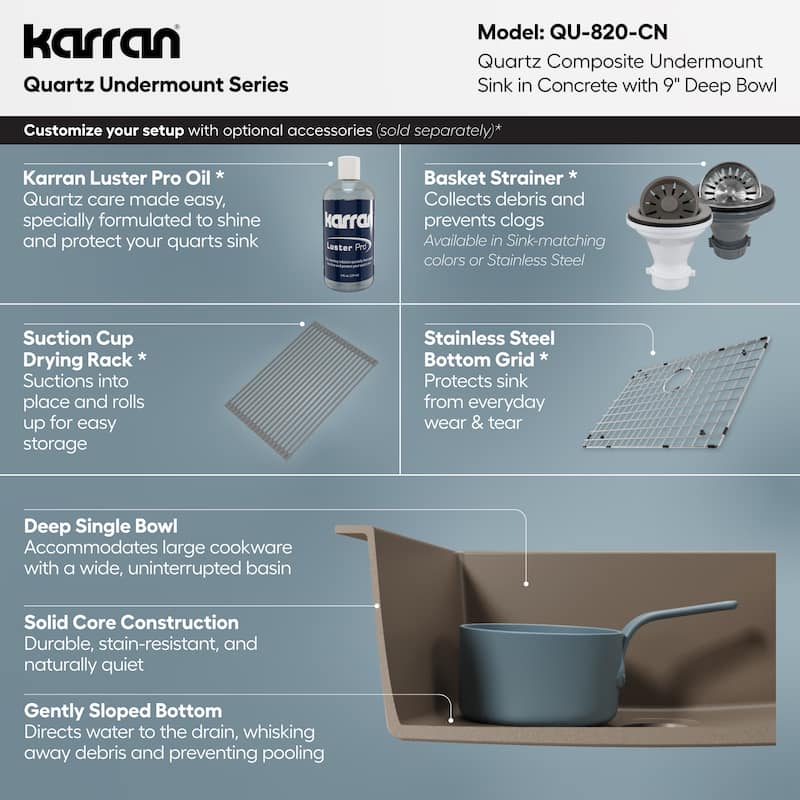 Karran Undermount 24.38 in Single Bowl Quartz Kitchen Sink