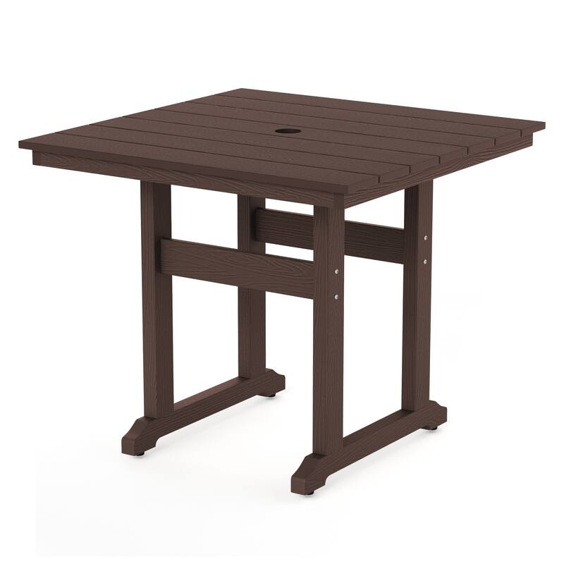 35.2-inch HDPS Outdoor Square Table With Umbrella Holes - 35.2" W x 35.2" L x 30.1" H