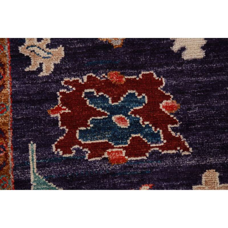 Hand Knotted Oriental 100% Wool Carpet Transitional All-Over Purples Oushak Runner Rug - 9' 11'' X 2' 10''