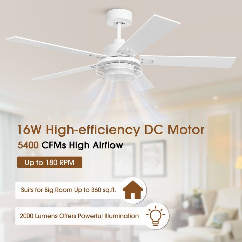 52 in. Matte White Integrated LED Dimmable Ceiling Fan with Light and Remote - 52" D x 52" W x 15.2" H