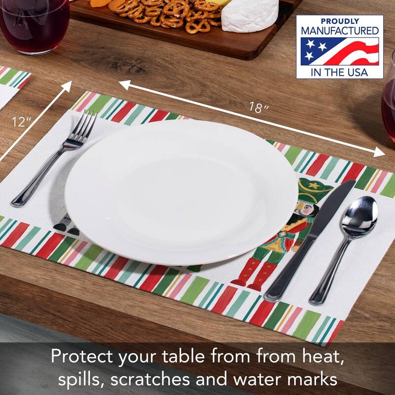 Holiday Nutcracker 4-Pack Poly-Cotton Blend Placemats Manufactured in The USA Machine Washable Dryer Safe